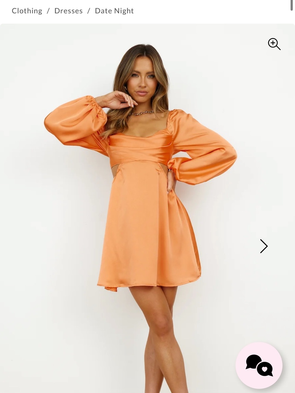 Hello Molly Satin Puff-Sleeve Cutout Mini Dress in Orange